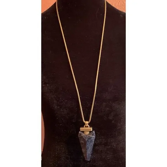 Tory Burch Sodalite Arrowhead Pendant with Matte Gold Chain - Picture 3 of 11